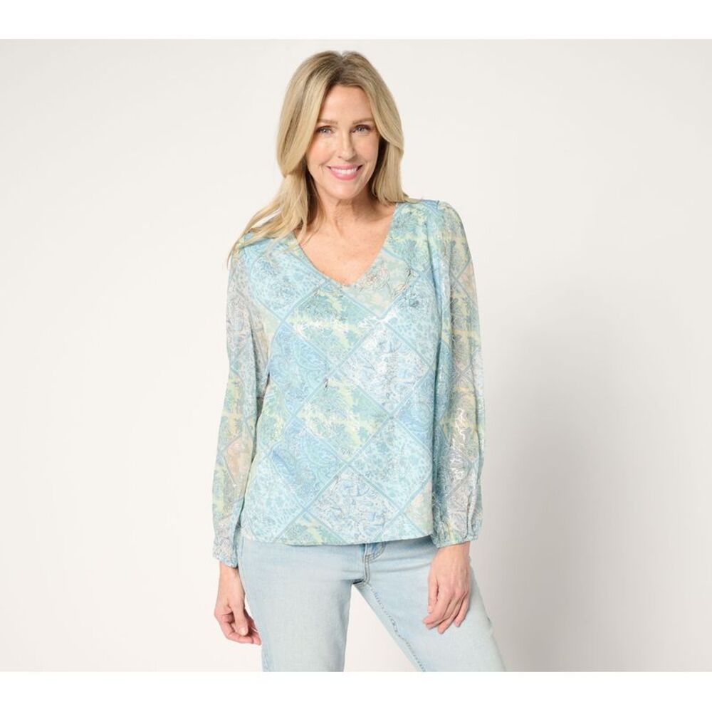 Studio Park Women's Top Sz M x Rosina Grosso Foil Printed Multi-colored